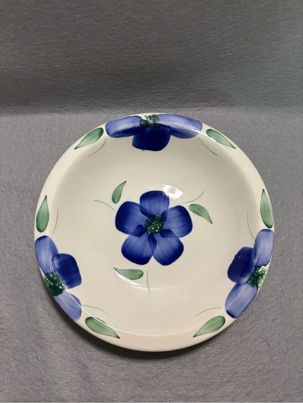 Pier 1 Imports Blue Floral Ceramic Plate and Bowl Set 2 of each. Italy Hand pntd